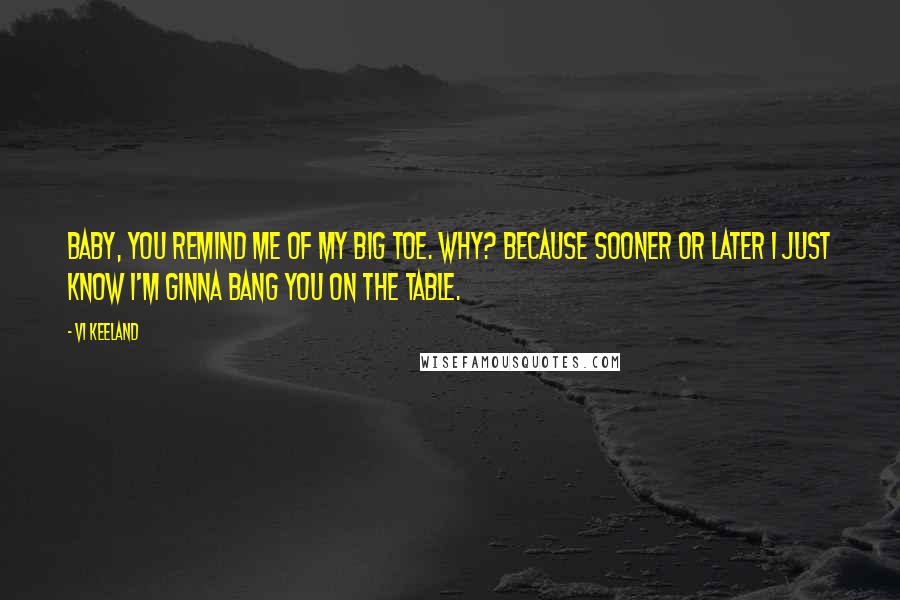 Vi Keeland Quotes: Baby, you remind me of my big toe. Why? Because sooner or later I just know I'm ginna bang you on the table.