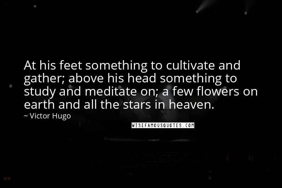 Victor Hugo Quotes: At his feet something to cultivate and gather; above his head something to study and meditate on; a few flowers on earth and all the stars in heaven.
