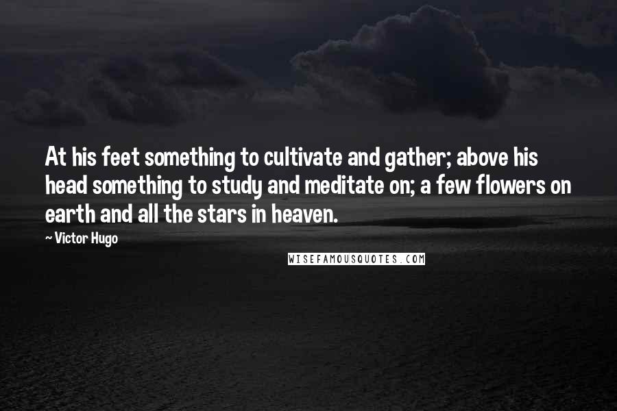 Victor Hugo Quotes: At his feet something to cultivate and gather; above his head something to study and meditate on; a few flowers on earth and all the stars in heaven.