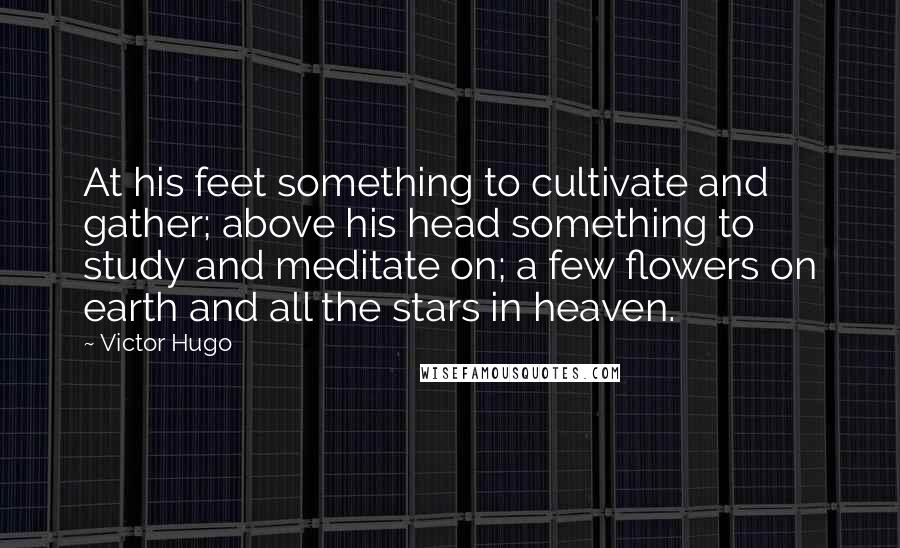 Victor Hugo Quotes: At his feet something to cultivate and gather; above his head something to study and meditate on; a few flowers on earth and all the stars in heaven.