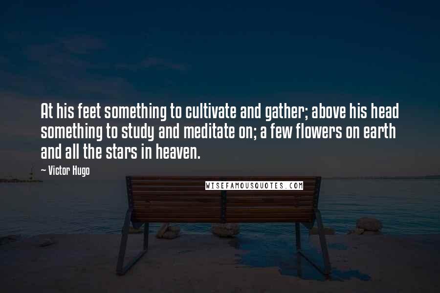 Victor Hugo Quotes: At his feet something to cultivate and gather; above his head something to study and meditate on; a few flowers on earth and all the stars in heaven.