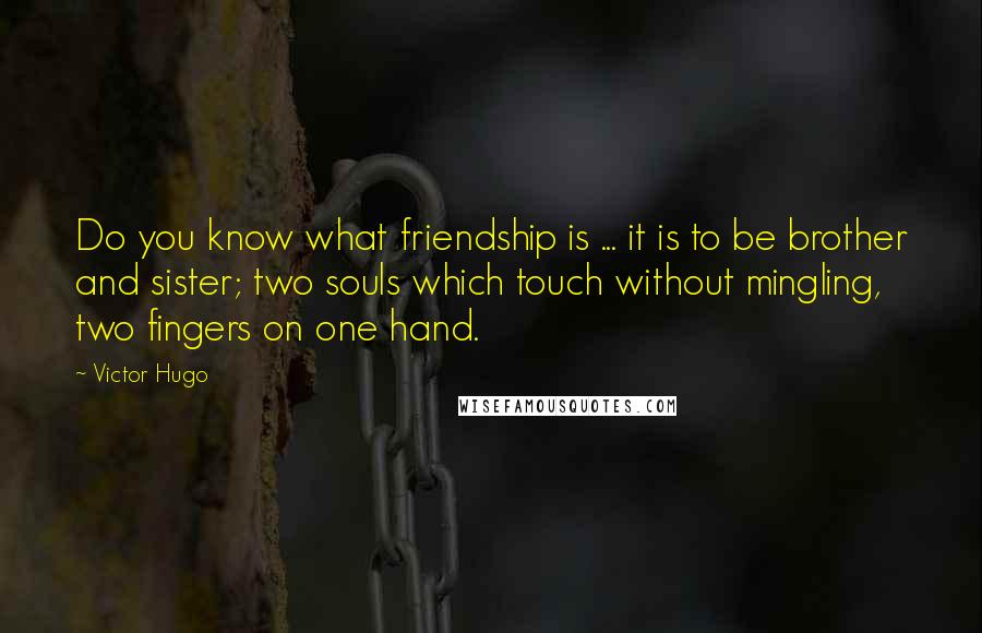 Victor Hugo Quotes: Do you know what friendship is ... it is to be brother and sister; two souls which touch without mingling, two fingers on one hand.