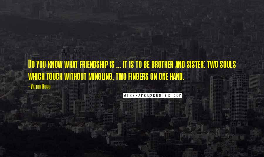 Victor Hugo Quotes: Do you know what friendship is ... it is to be brother and sister; two souls which touch without mingling, two fingers on one hand.