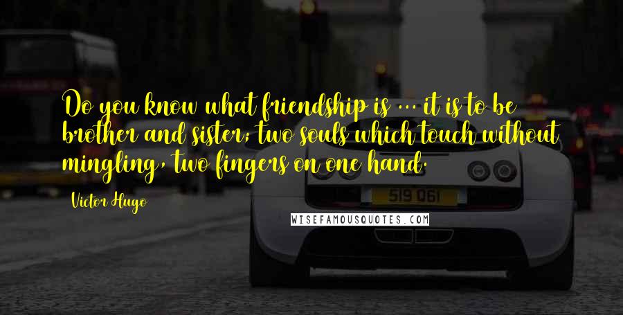 Victor Hugo Quotes: Do you know what friendship is ... it is to be brother and sister; two souls which touch without mingling, two fingers on one hand.