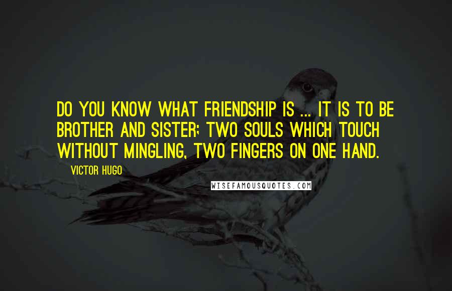 Victor Hugo Quotes: Do you know what friendship is ... it is to be brother and sister; two souls which touch without mingling, two fingers on one hand.