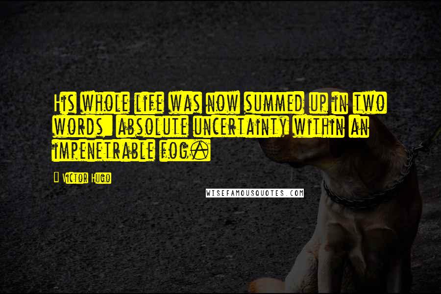 Victor Hugo Quotes: His whole life was now summed up in two words: absolute uncertainty within an impenetrable fog.