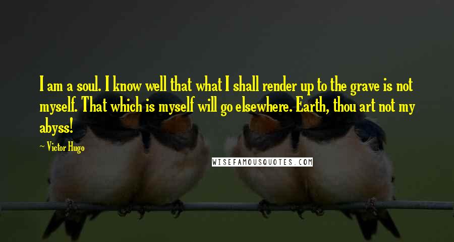 Victor Hugo Quotes: I am a soul. I know well that what I shall render up to the grave is not myself. That which is myself will go elsewhere. Earth, thou art not my abyss!