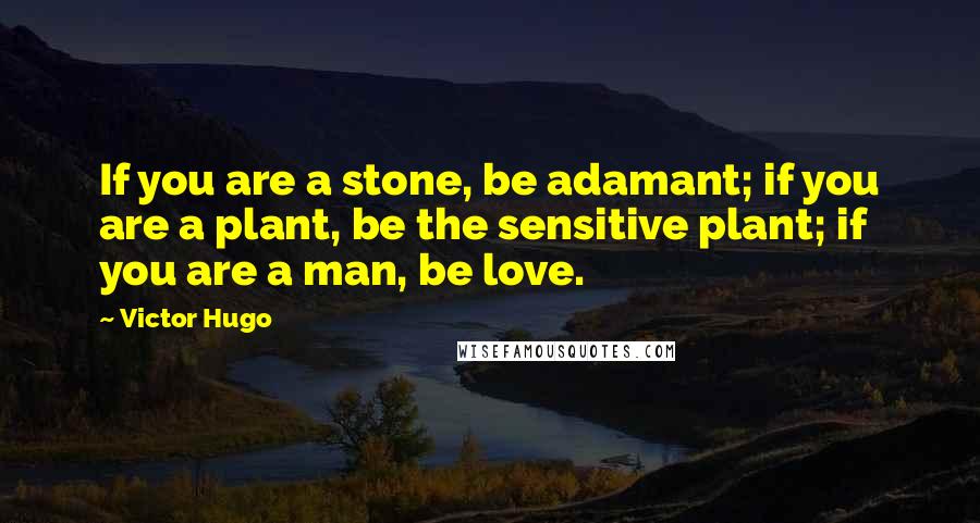 Victor Hugo Quotes: If you are a stone, be adamant; if you are a plant, be the sensitive plant; if you are a man, be love.