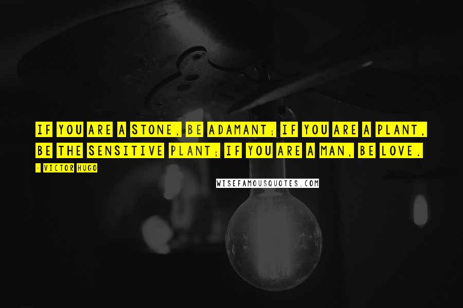 Victor Hugo Quotes: If you are a stone, be adamant; if you are a plant, be the sensitive plant; if you are a man, be love.
