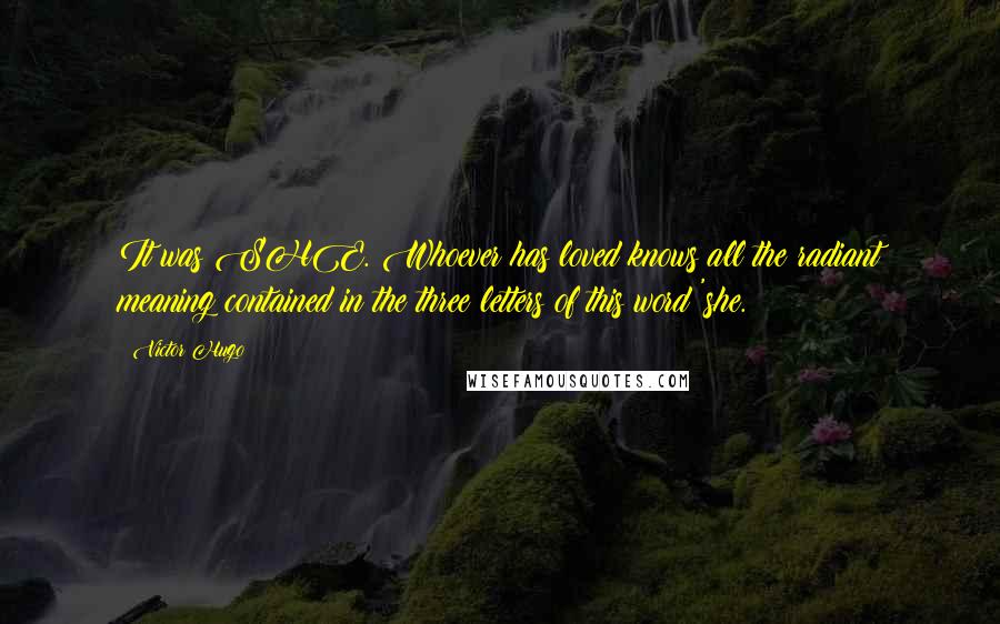 Victor Hugo Quotes: It was SHE. Whoever has loved knows all the radiant meaning contained in the three letters of this word 'she.