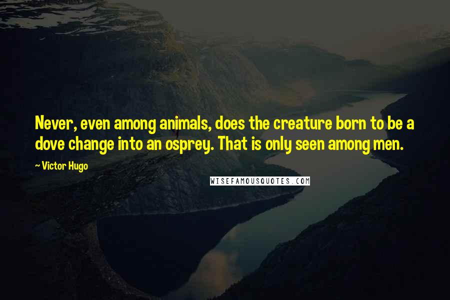 Victor Hugo Quotes: Never, even among animals, does the creature born to be a dove change into an osprey. That is only seen among men.