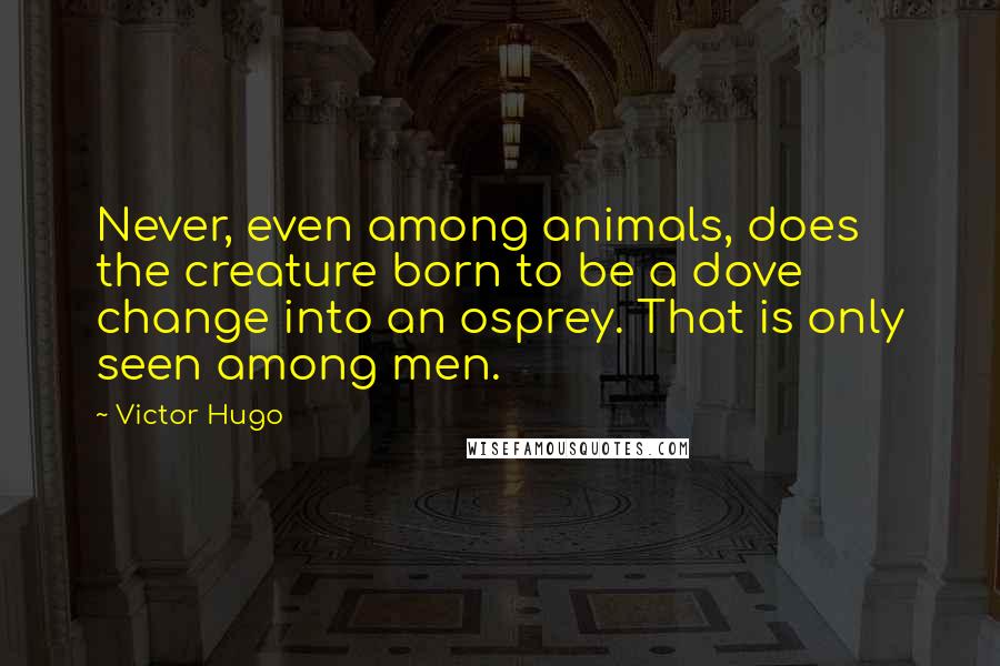 Victor Hugo Quotes: Never, even among animals, does the creature born to be a dove change into an osprey. That is only seen among men.
