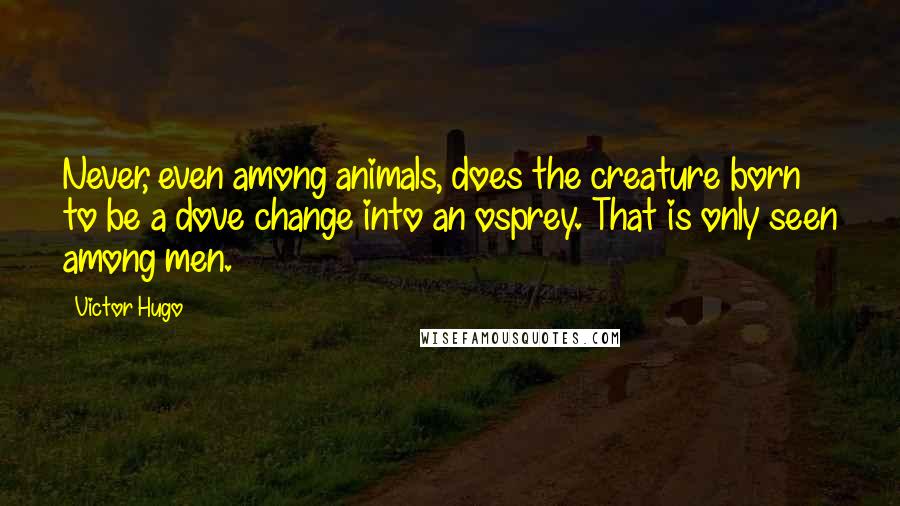 Victor Hugo Quotes: Never, even among animals, does the creature born to be a dove change into an osprey. That is only seen among men.