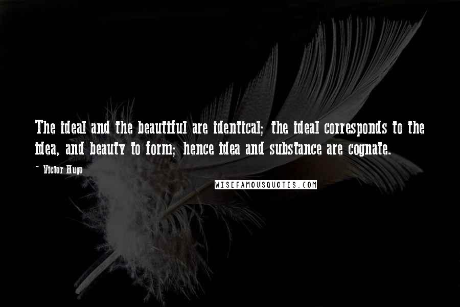 Victor Hugo Quotes: The ideal and the beautiful are identical; the ideal corresponds to the idea, and beauty to form; hence idea and substance are cognate.