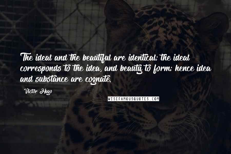 Victor Hugo Quotes: The ideal and the beautiful are identical; the ideal corresponds to the idea, and beauty to form; hence idea and substance are cognate.