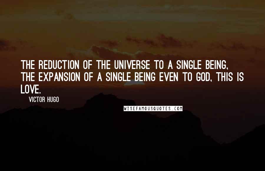 Victor Hugo Quotes: The reduction of the universe to a single being, the expansion of a single being even to God, this is love.