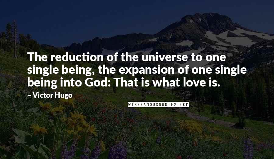 Victor Hugo Quotes: The reduction of the universe to one single being, the expansion of one single being into God: That is what love is.