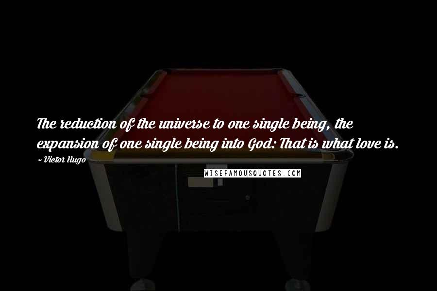 Victor Hugo Quotes: The reduction of the universe to one single being, the expansion of one single being into God: That is what love is.