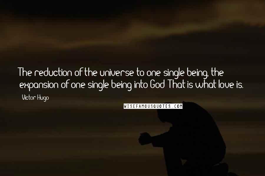 Victor Hugo Quotes: The reduction of the universe to one single being, the expansion of one single being into God: That is what love is.