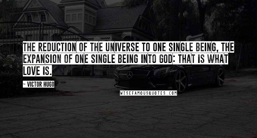 Victor Hugo Quotes: The reduction of the universe to one single being, the expansion of one single being into God: That is what love is.