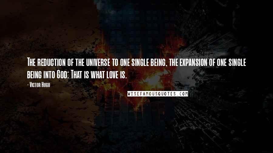 Victor Hugo Quotes: The reduction of the universe to one single being, the expansion of one single being into God: That is what love is.