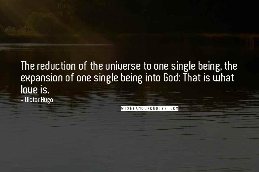 Victor Hugo Quotes: The reduction of the universe to one single being, the expansion of one single being into God: That is what love is.