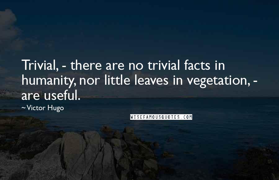 Victor Hugo Quotes: Trivial, - there are no trivial facts in humanity, nor little leaves in vegetation, - are useful.