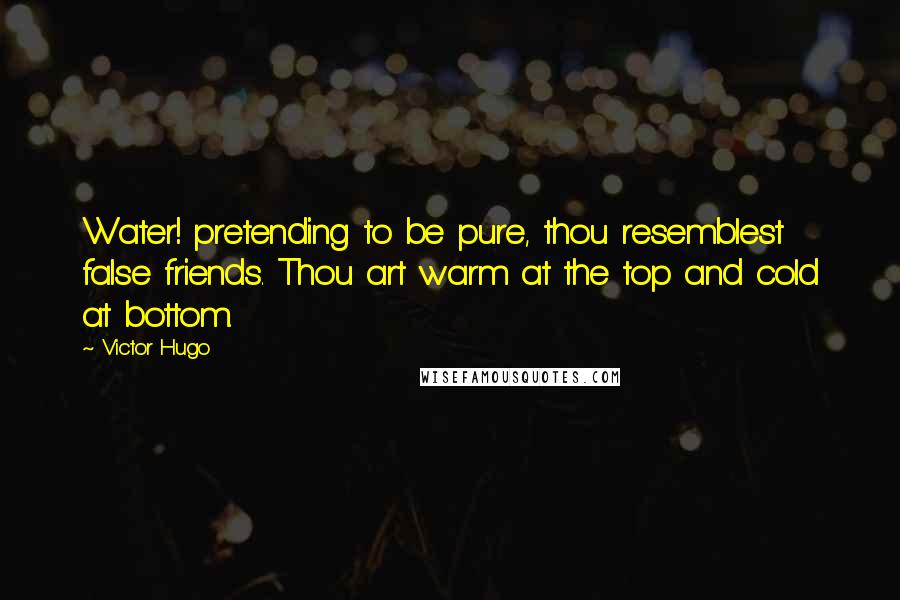 Victor Hugo Quotes: Water! pretending to be pure, thou resemblest false friends. Thou art warm at the top and cold at bottom.