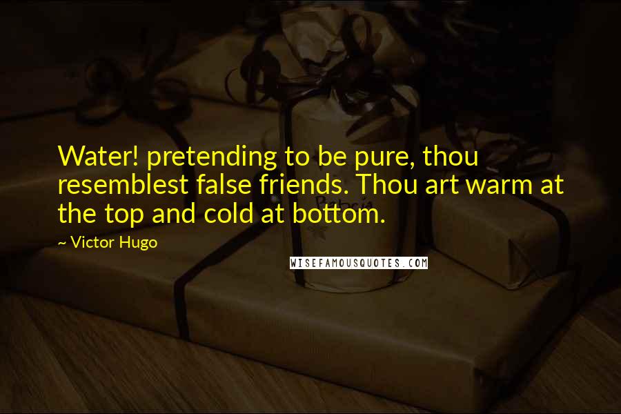 Victor Hugo Quotes: Water! pretending to be pure, thou resemblest false friends. Thou art warm at the top and cold at bottom.