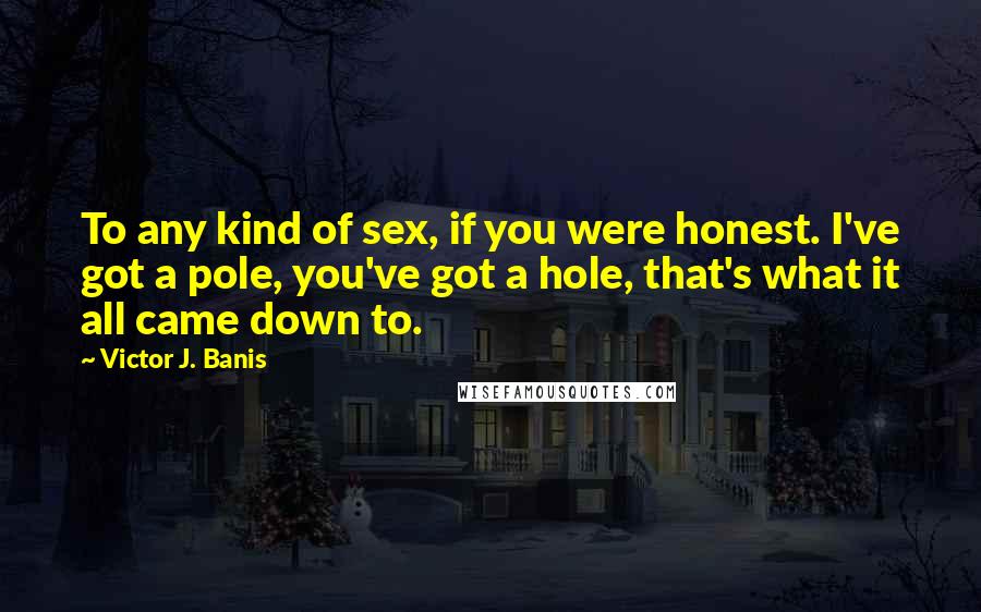 Victor J. Banis Quotes: To any kind of sex, if you were honest. I've got a pole, you've got a hole, that's what it all came down to.
