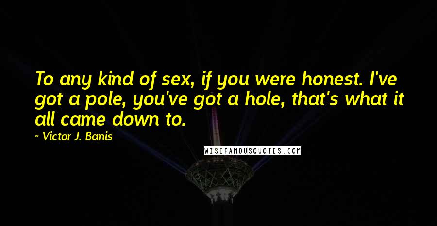 Victor J. Banis Quotes: To any kind of sex, if you were honest. I've got a pole, you've got a hole, that's what it all came down to.