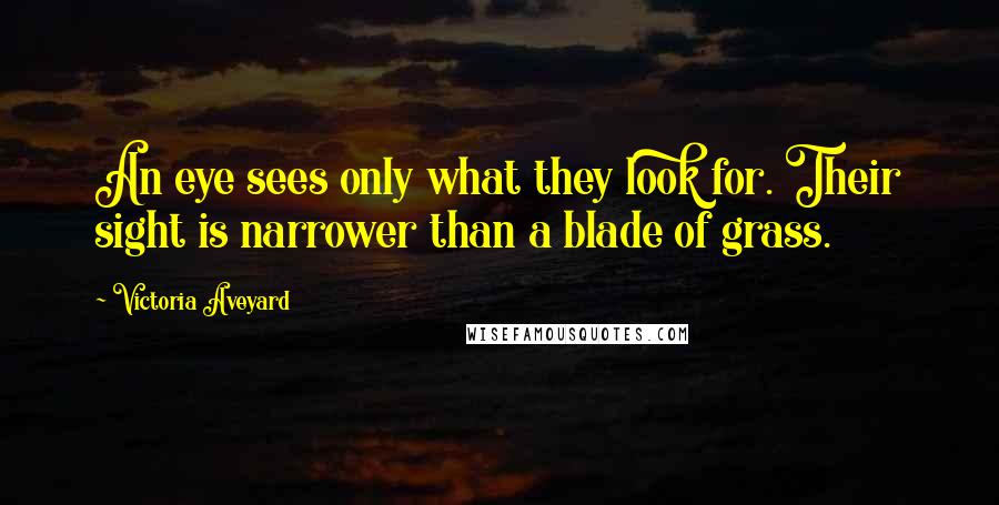 Victoria Aveyard Quotes: An eye sees only what they look for. Their sight is narrower than a blade of grass.
