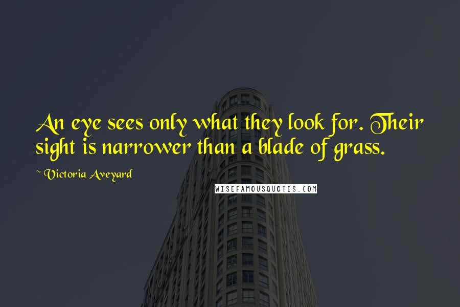 Victoria Aveyard Quotes: An eye sees only what they look for. Their sight is narrower than a blade of grass.