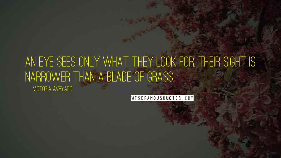 Victoria Aveyard Quotes: An eye sees only what they look for. Their sight is narrower than a blade of grass.