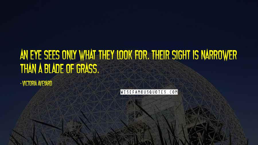 Victoria Aveyard Quotes: An eye sees only what they look for. Their sight is narrower than a blade of grass.