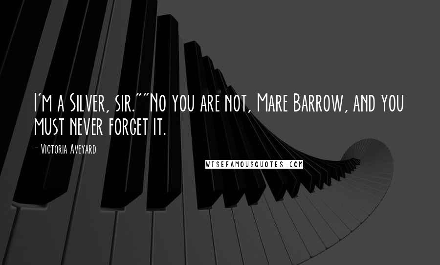 Victoria Aveyard Quotes: I'm a Silver, sir.""No you are not, Mare Barrow, and you must never forget it.