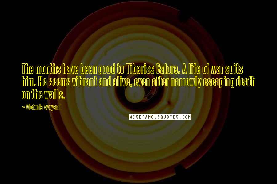 Victoria Aveyard Quotes: The months have been good to Tiberias Calore. A life of war suits him. He seems vibrant and alive, even after narrowly escaping death on the walls.