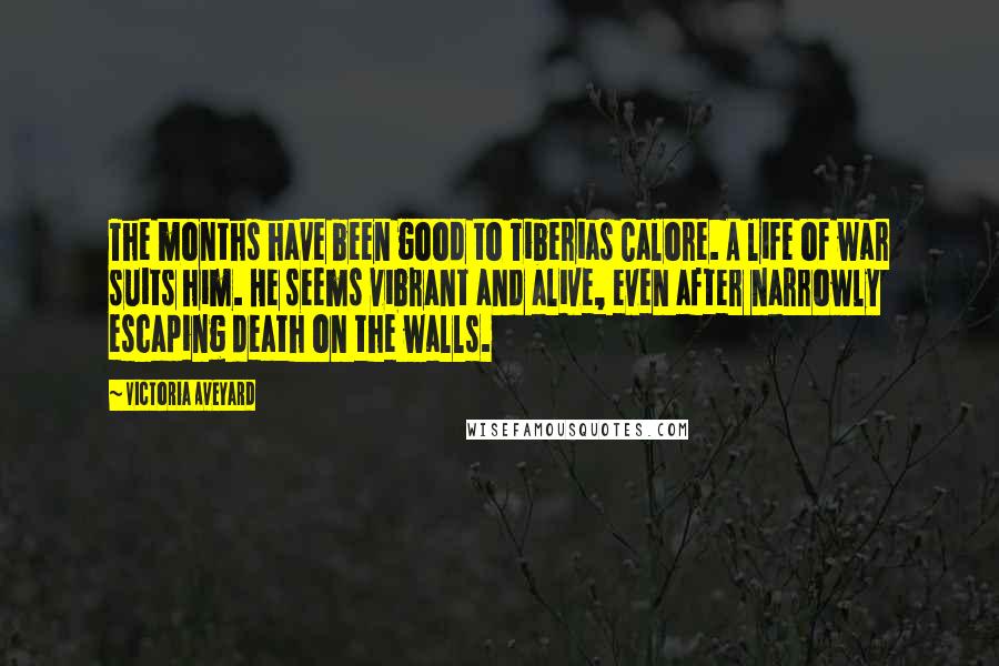 Victoria Aveyard Quotes: The months have been good to Tiberias Calore. A life of war suits him. He seems vibrant and alive, even after narrowly escaping death on the walls.