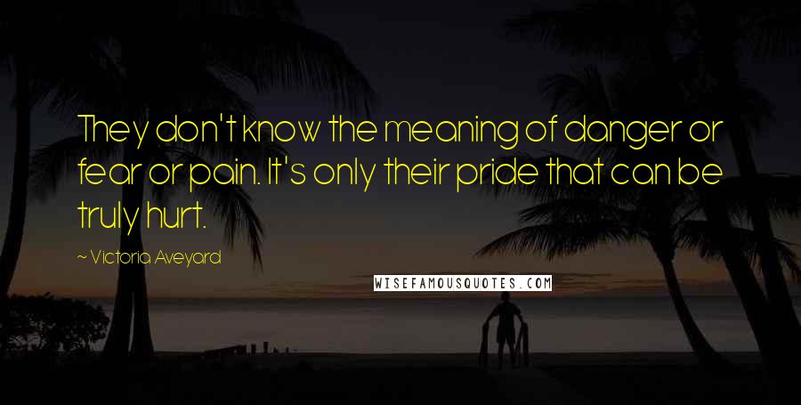 Victoria Aveyard Quotes: They don't know the meaning of danger or fear or pain. It's only their pride that can be truly hurt.