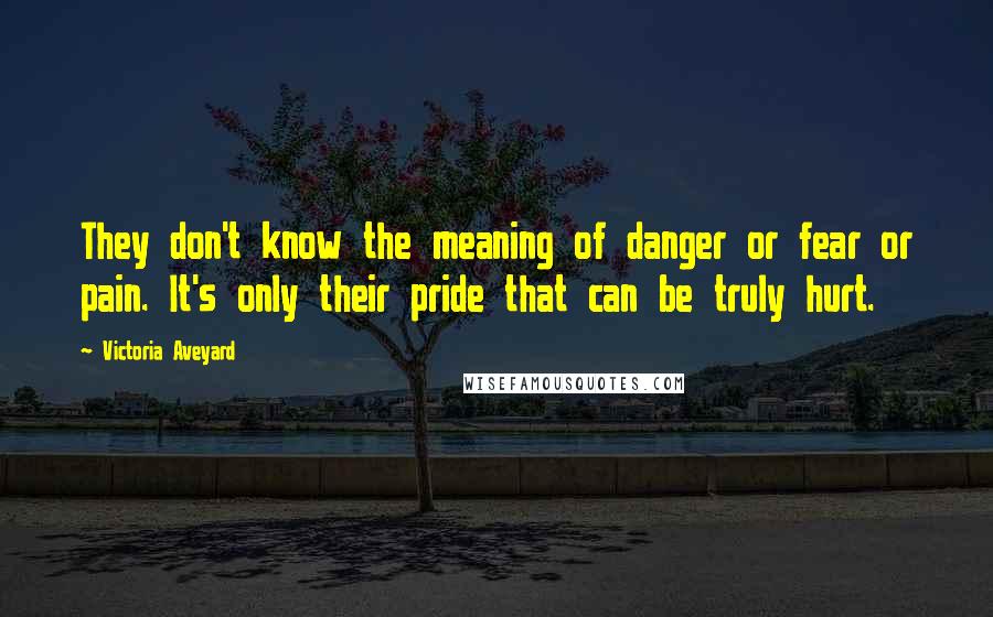 Victoria Aveyard Quotes: They don't know the meaning of danger or fear or pain. It's only their pride that can be truly hurt.