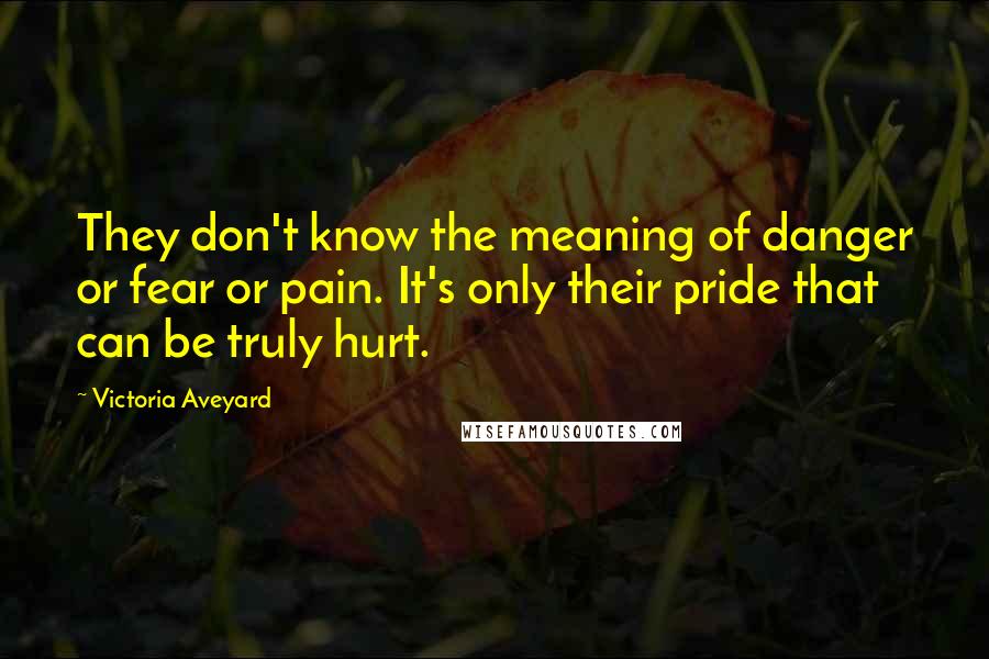 Victoria Aveyard Quotes: They don't know the meaning of danger or fear or pain. It's only their pride that can be truly hurt.