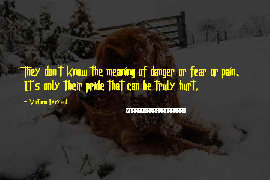 Victoria Aveyard Quotes: They don't know the meaning of danger or fear or pain. It's only their pride that can be truly hurt.