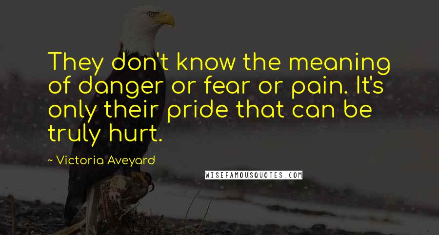 Victoria Aveyard Quotes: They don't know the meaning of danger or fear or pain. It's only their pride that can be truly hurt.