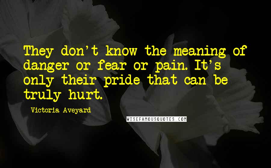 Victoria Aveyard Quotes: They don't know the meaning of danger or fear or pain. It's only their pride that can be truly hurt.