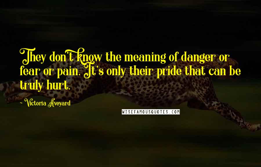 Victoria Aveyard Quotes: They don't know the meaning of danger or fear or pain. It's only their pride that can be truly hurt.