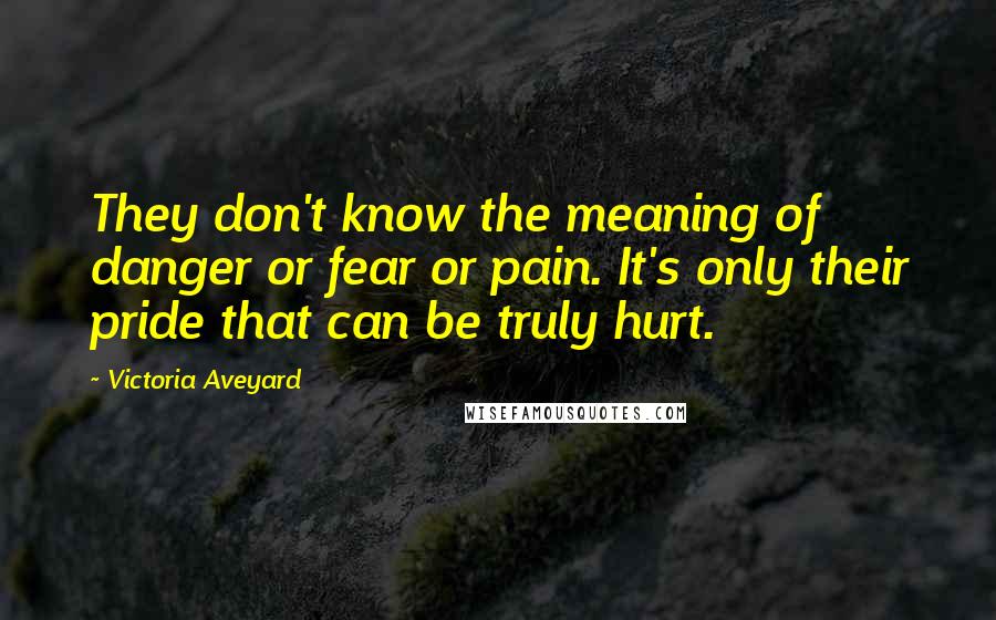 Victoria Aveyard Quotes: They don't know the meaning of danger or fear or pain. It's only their pride that can be truly hurt.