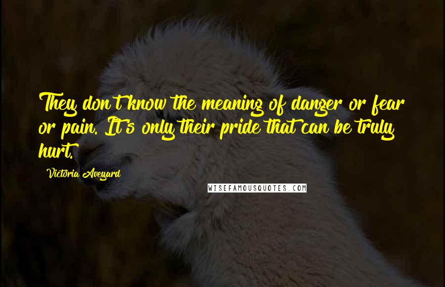 Victoria Aveyard Quotes: They don't know the meaning of danger or fear or pain. It's only their pride that can be truly hurt.