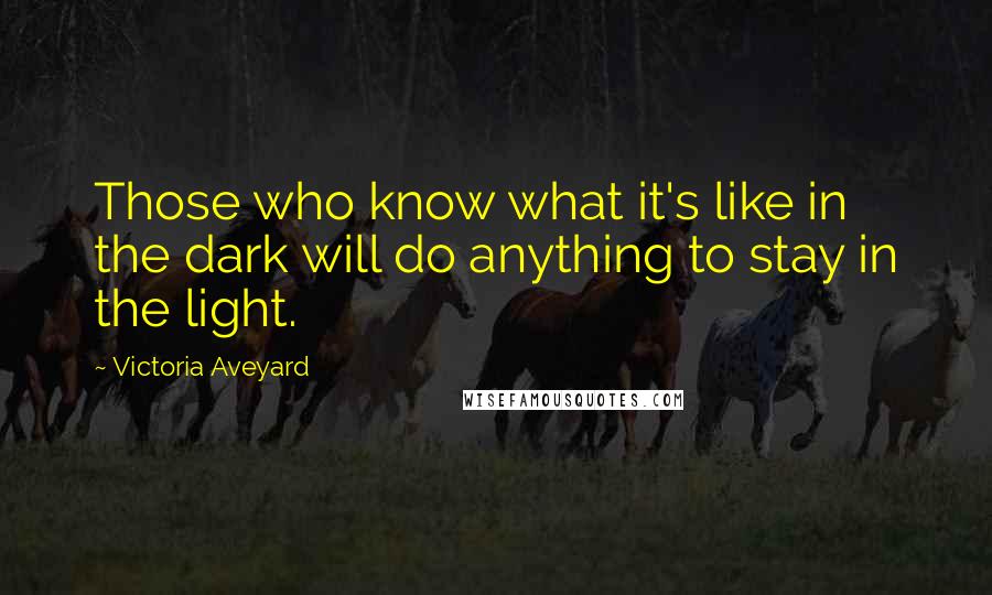 Victoria Aveyard Quotes: Those who know what it's like in the dark will do anything to stay in the light.