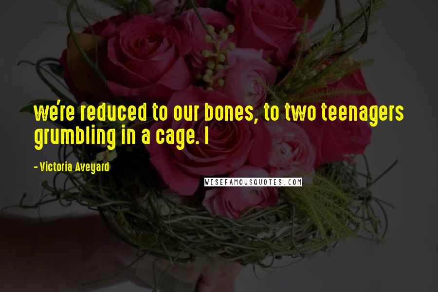 Victoria Aveyard Quotes: we're reduced to our bones, to two teenagers grumbling in a cage. I