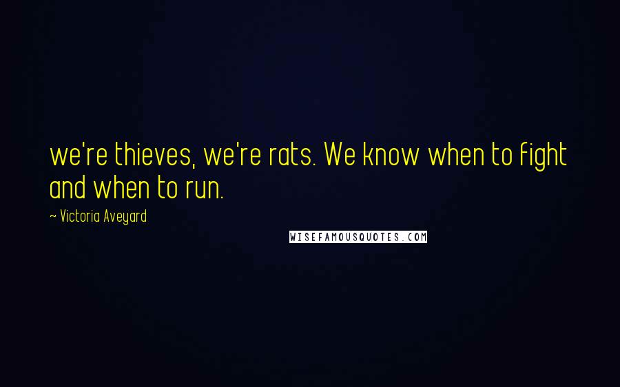 Victoria Aveyard Quotes: we're thieves, we're rats. We know when to fight and when to run.